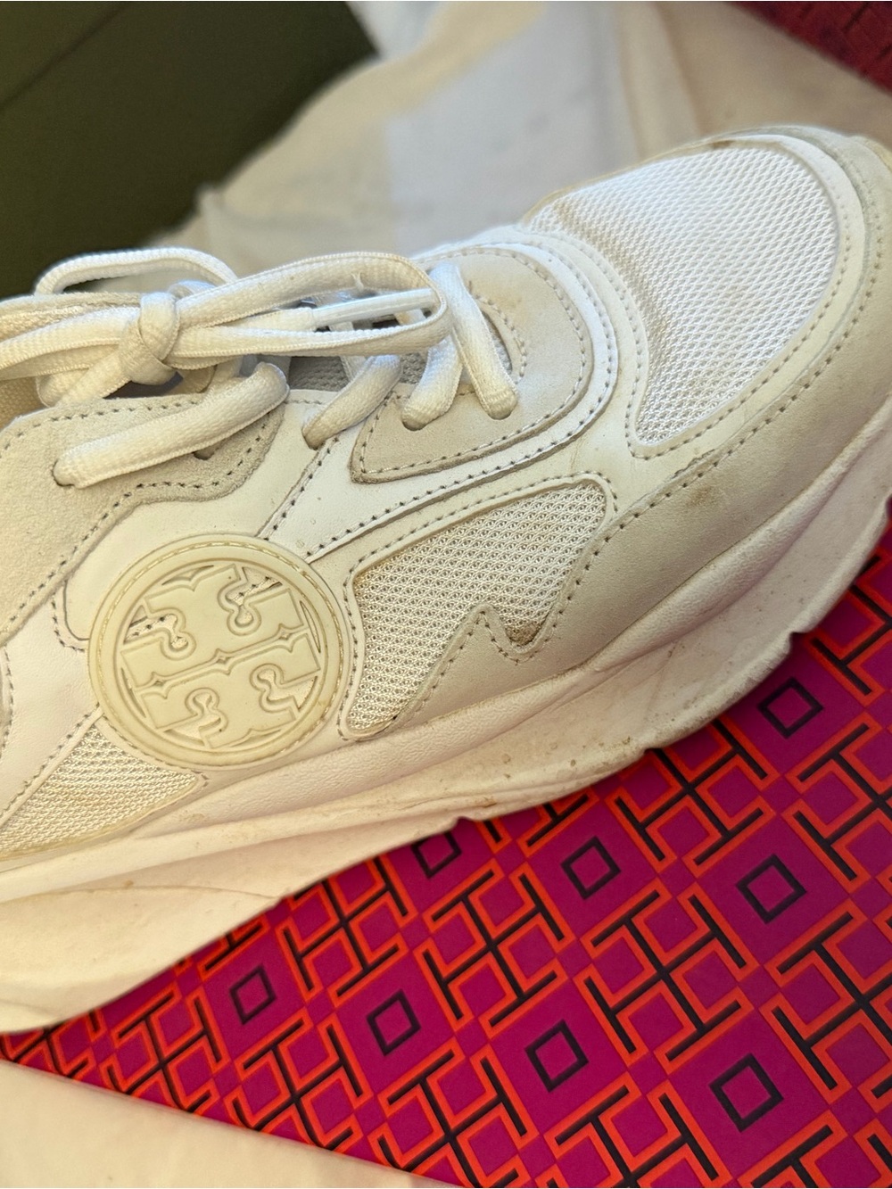 Tory Burch Cream Mesh & Leather Sneaker